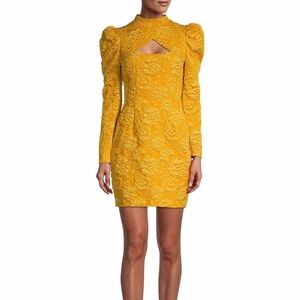 NWT ONE33 SOCIAL JAQUARD CUTOUT LONG SLEEVE MARIGOLD MINI DRESS SIZE 8 $395